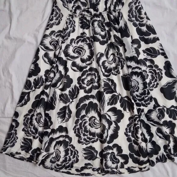 Ann Taylor Black White Floral Dress Midi Cottagecore Feminine Women's Large - Picture 3 of 12
